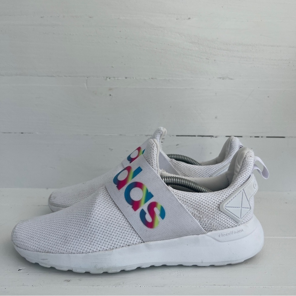 Adidas White Pink Rainbow Sneakers Women's 5 Slip On Lite Racer Adapt Stretch